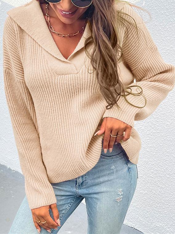 Women Long Sleeve V-neck Colorblock Top