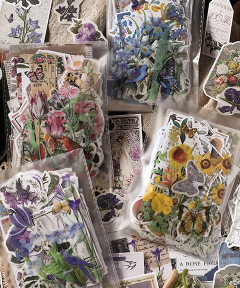 200 Pcs Meet Among Flowers Stickers & Material Paper Set-Himinee.com