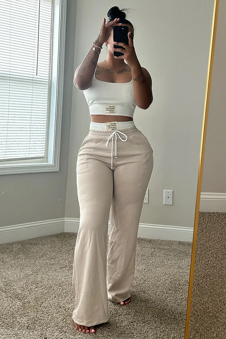 Square Neck Crop Tank Top Wide Leg Pants Casual 2pcs Set-Yellow [Pre Order]