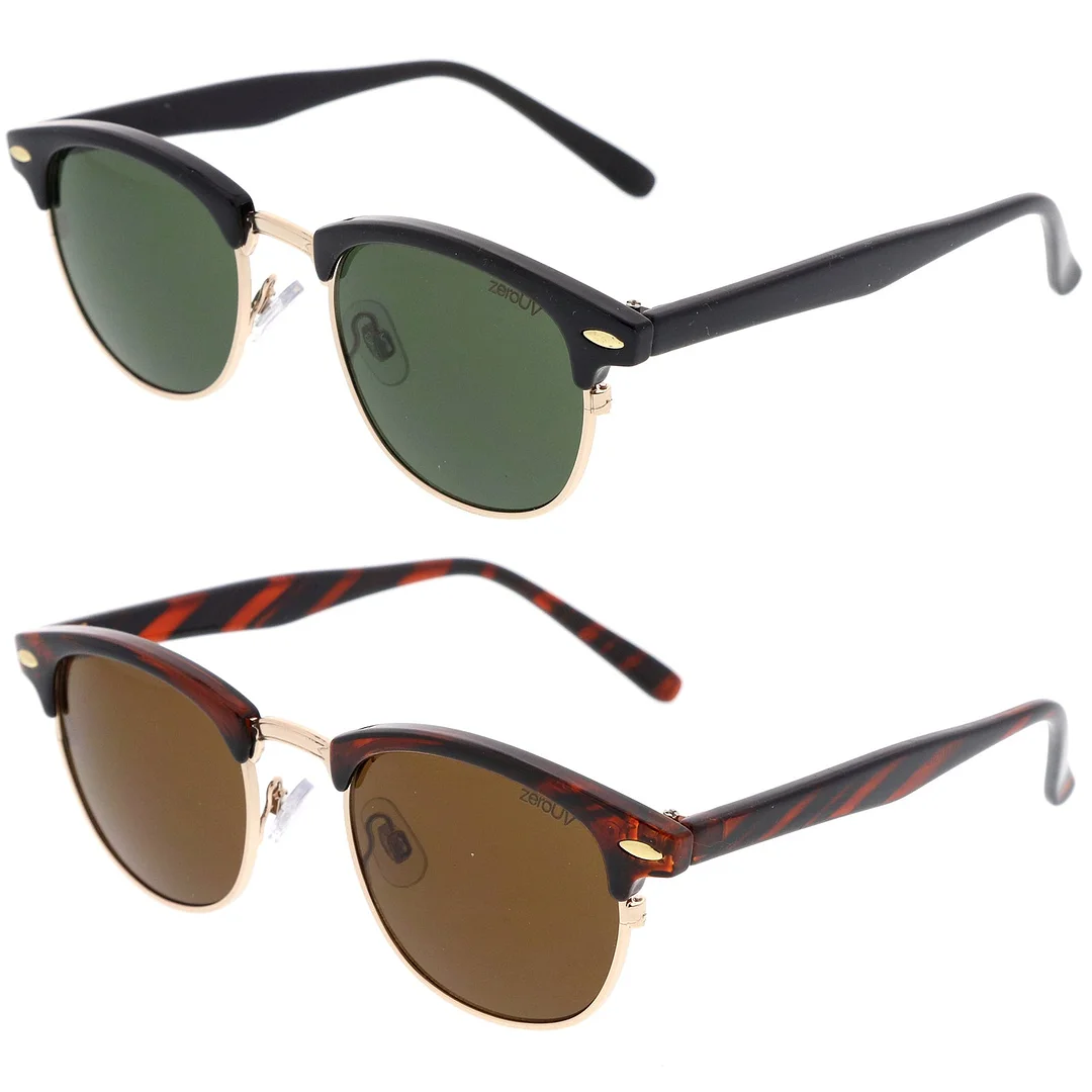 Classic Horn Rimmed Neutral Colored Lens Semi-Rimless glasses 49mm