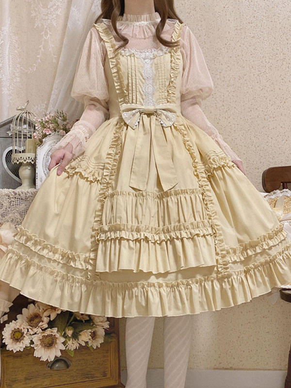 Sweet Lolita Jumper Dress  Pleated Ruffles Sleeveless Girls Summer Dress Novameme