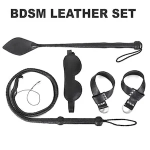 pornhint Pornhint Bad Boy Kitten Play Set BDSM Bondage Set Black Suspension Wrist Cuffs Belts ,Blind fold, Riding crop ,Indiana jones cowhide Bull Whip