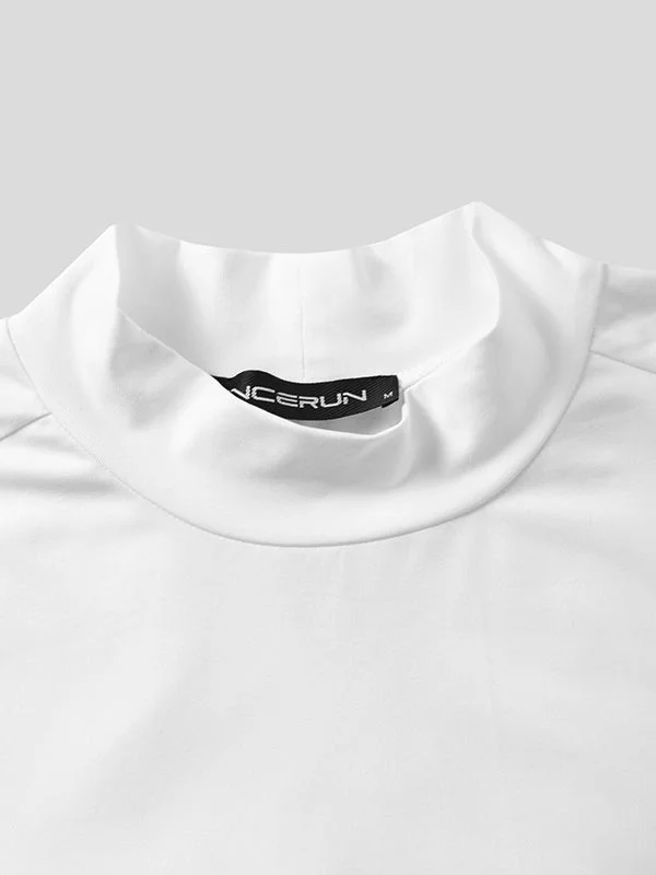 Aonga - Mens Tight Knitted High Neck Short-sleeved T-shirtI aonga