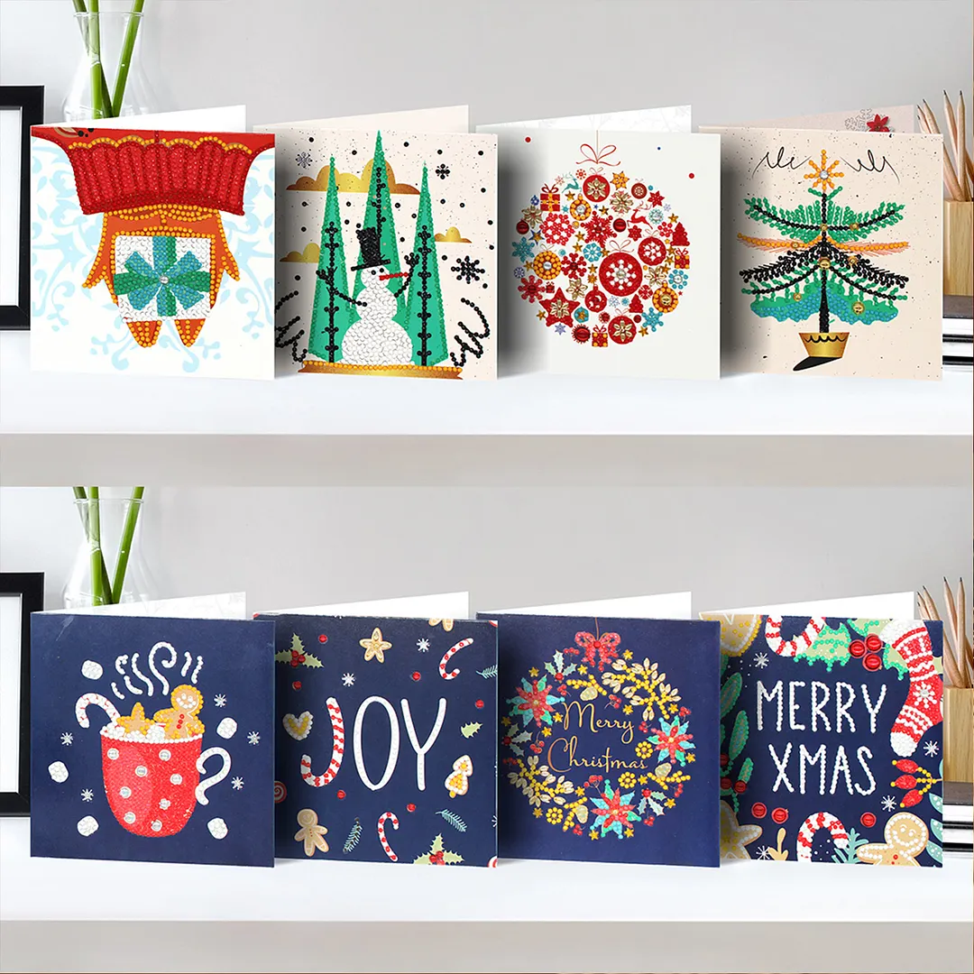 8PCS Christmas Letters DIY Diamond Painting Greeting Card Kits with Envelopes Diamond Art Greeting Cards Diamond Art Cards Kits for Adults DIY Crafts Family Friend Gifts