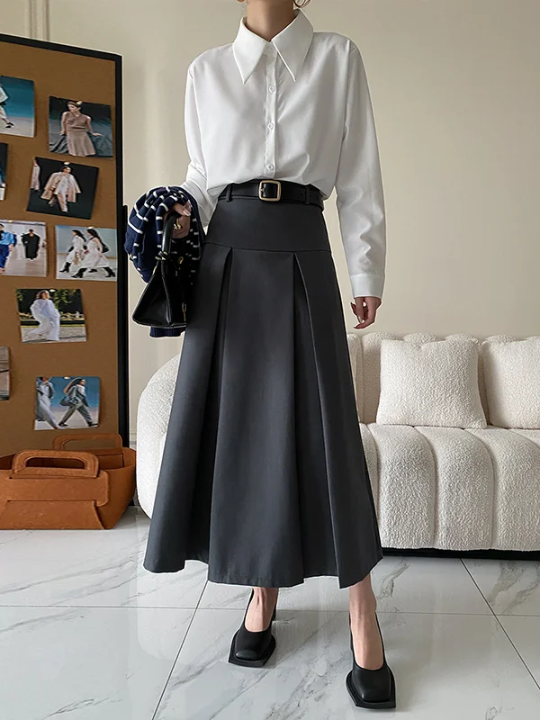 Timeless Grace: A-Line High-Waisted Split-Joint Skirts with Pleats and ...