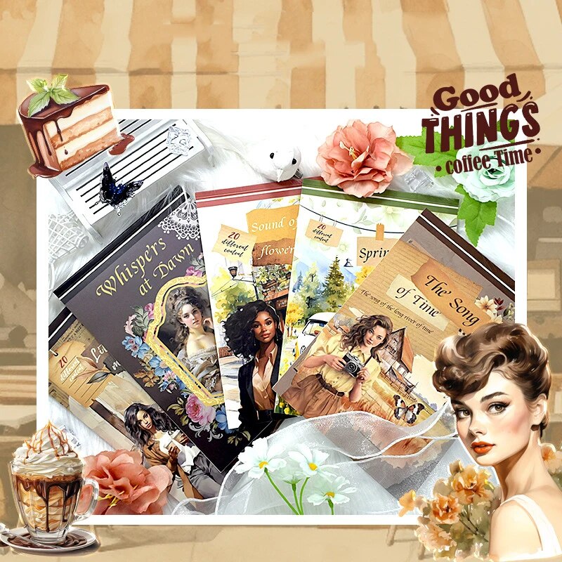 Journalsay 20매 빈티지 문학 궁정 스타일 다이컷 여행 캐릭터 PET 스티커북