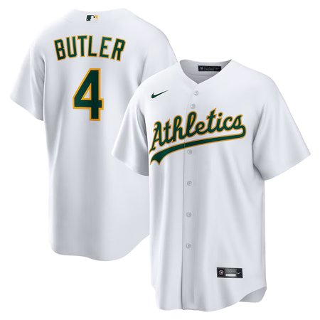 Men's Oakland Athletics #4 Lawrence Butler  White Home Replica Jersey