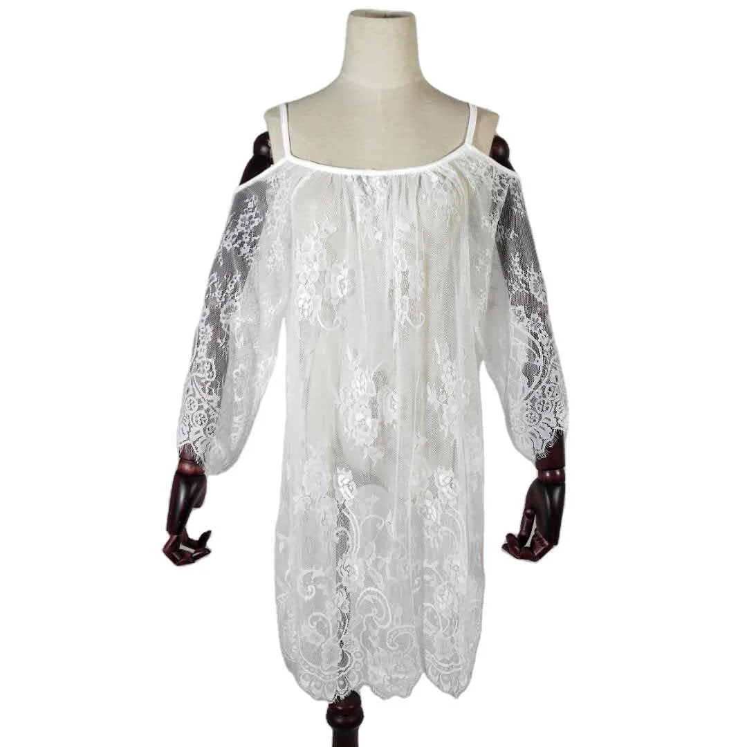 Uveng Uveng Women's Senders Sunscreen Open Shoulder Beach Sexy Lace Dress Mask Beach Sunscreen