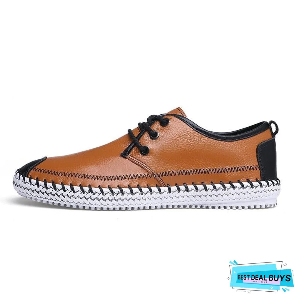 Men Breathable Comfortable Split Leather Men Loafers Flats Casual Shoes