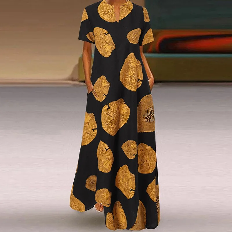 ZANZEA Summer Sundress Women Short Sleeve Vintage Floral Party Dress Casual V Neck Printed Loose Long Vestidos Robe Femme 2022