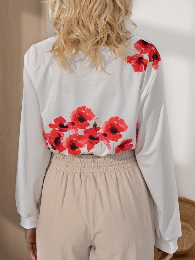 Floral Crew Neck Long Sleeve Printed Sweatshirt
