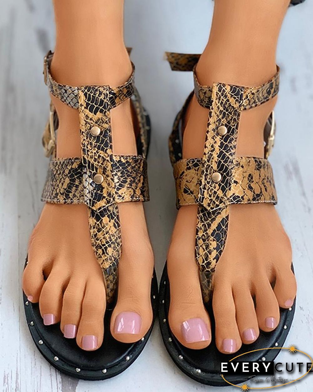 Toe Post Ankle Strap Buckled Flat Sandals