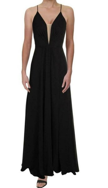 Betsy & Adam | Lace-Up Back Chiffon Gown | Black - Life is Beautiful for You - SheChoic
