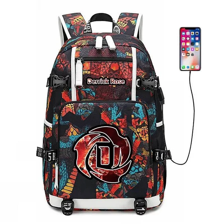 Mayoulove Detroit Basketball Pistons RoseUSB Charging Backpack School NoteBook Laptop Travel Bags-Mayoulove