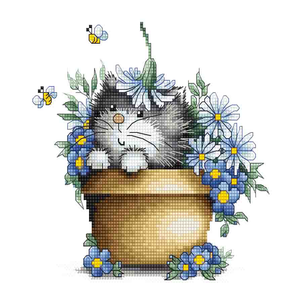 

Kitten in Flowers - 11CT Stamped Cross Stitch - 48*48CM, 501 Original