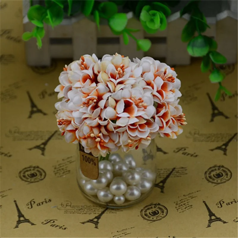 6pcs Mini  Artificial Silk Rose Bouquet Flower Stamen Wedding  Box Decoration Stamen Cheap Scrapbooking Fake Flower