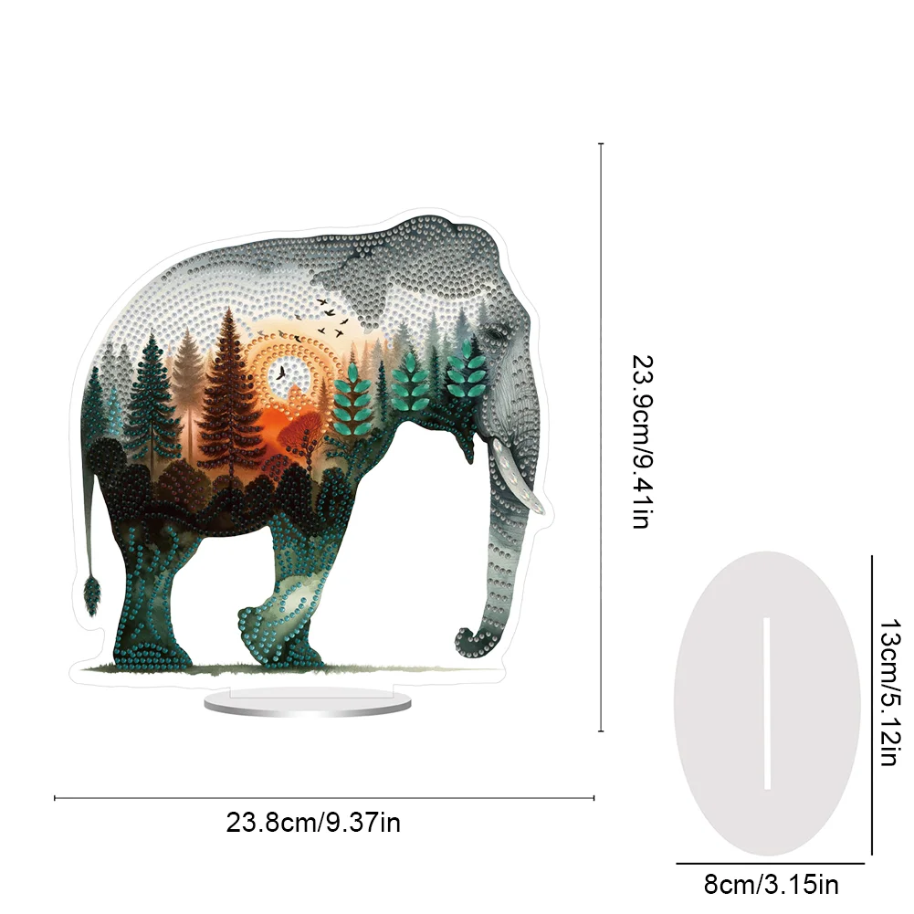 5D DIY Acrylic Elephant Animal Scenery Silhouette Special Shape Diamond Painting Art Tabletop Decorations