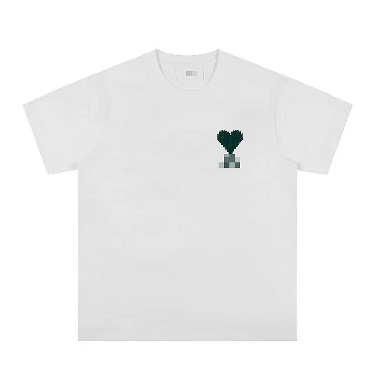 Men's Women's Red Heart A Logo Embroidered Crew Neck Short Sleeve T-Shirt White Cotton Casual Couple Tee