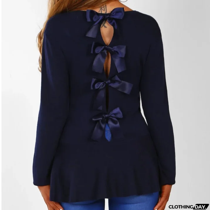 Sexy Fashion Backless Bowknot Long Sleeve Shirt