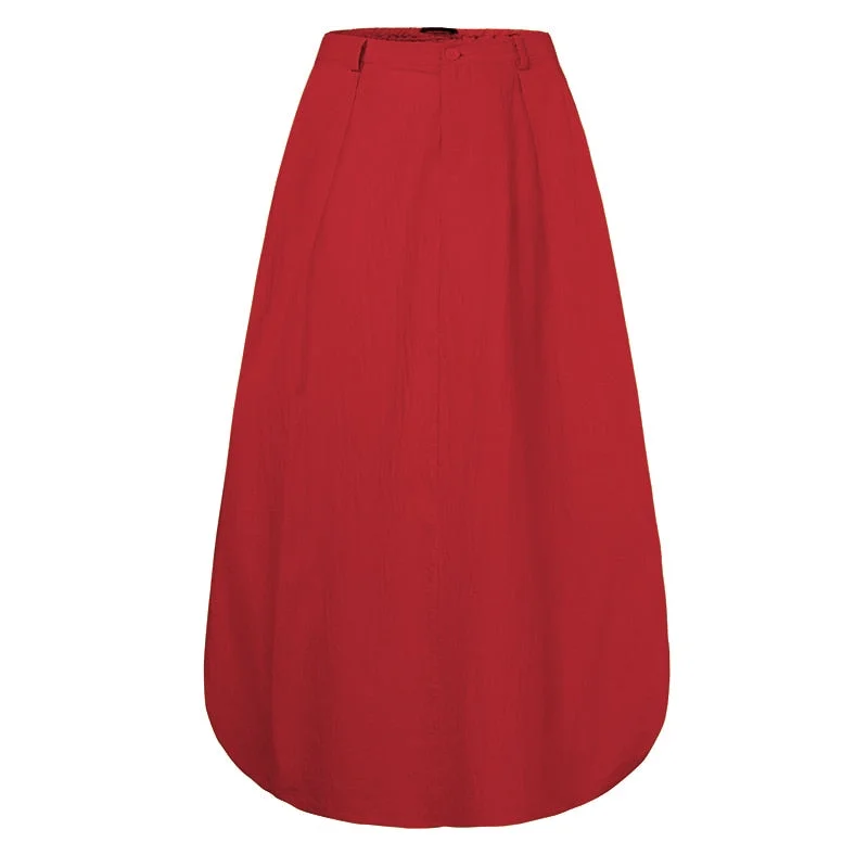2022 Vintage Summer Skirts ZANZEA Women High Waist Solid Cotton Linen Skirt Saia Female Beach Maxi Long Skirts Jupe Faldas  7
