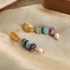 Natural Agate Stones & Pearl Earrings