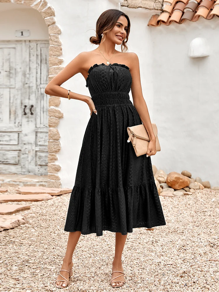 Women Off Shoulder Sleeveless Ruffles Casual Party Dress