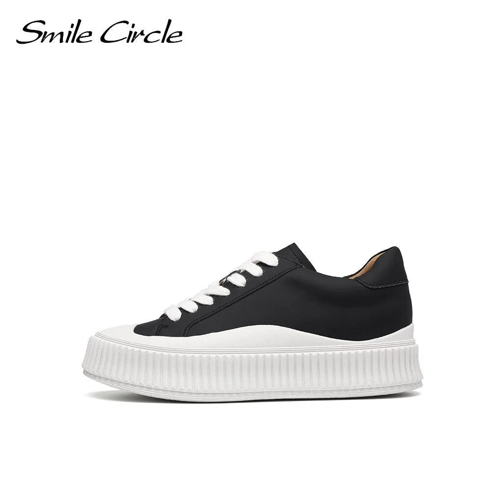 Smile Circle Women White Sneakers Fashion Flat Platform Shoes Comfortable Round toe Casual Sneakers Women's Flat Shoes