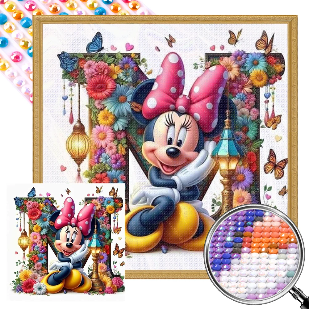 Partial AB Diamond Painting - Full Round Drill - Mickey Minnie Letters(Canvas|35*35cm)