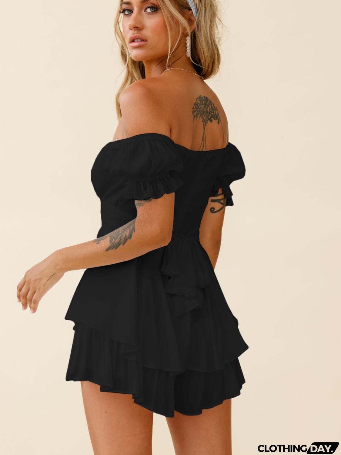 Off Shoulder Flounce Sleeve Mini Dress