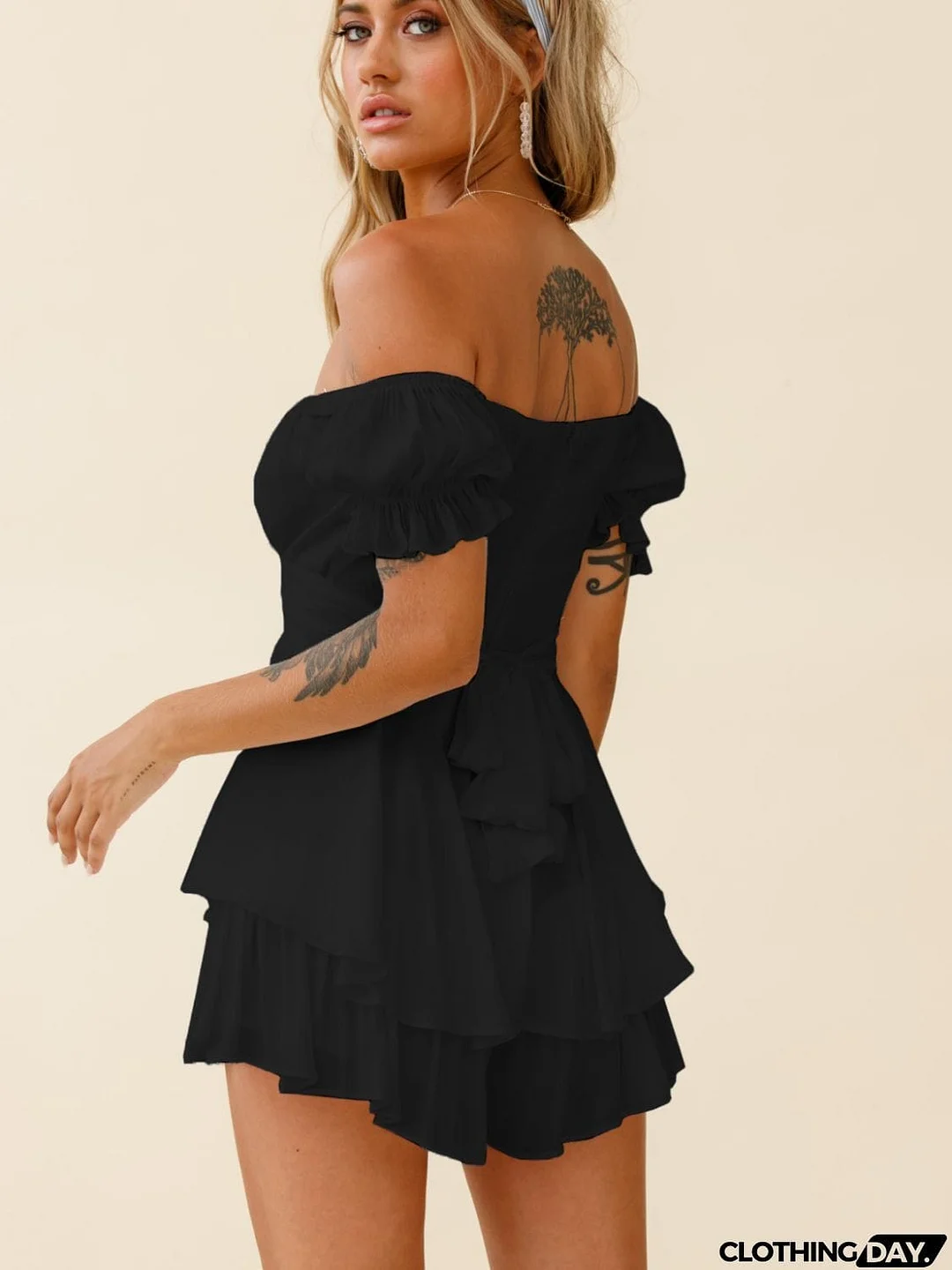 Off Shoulder Flounce Sleeve Mini Dress