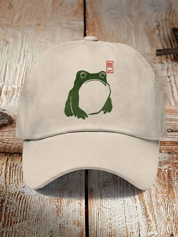 Men's Cute Frog Japanese Lino Art Painting Printed Hats