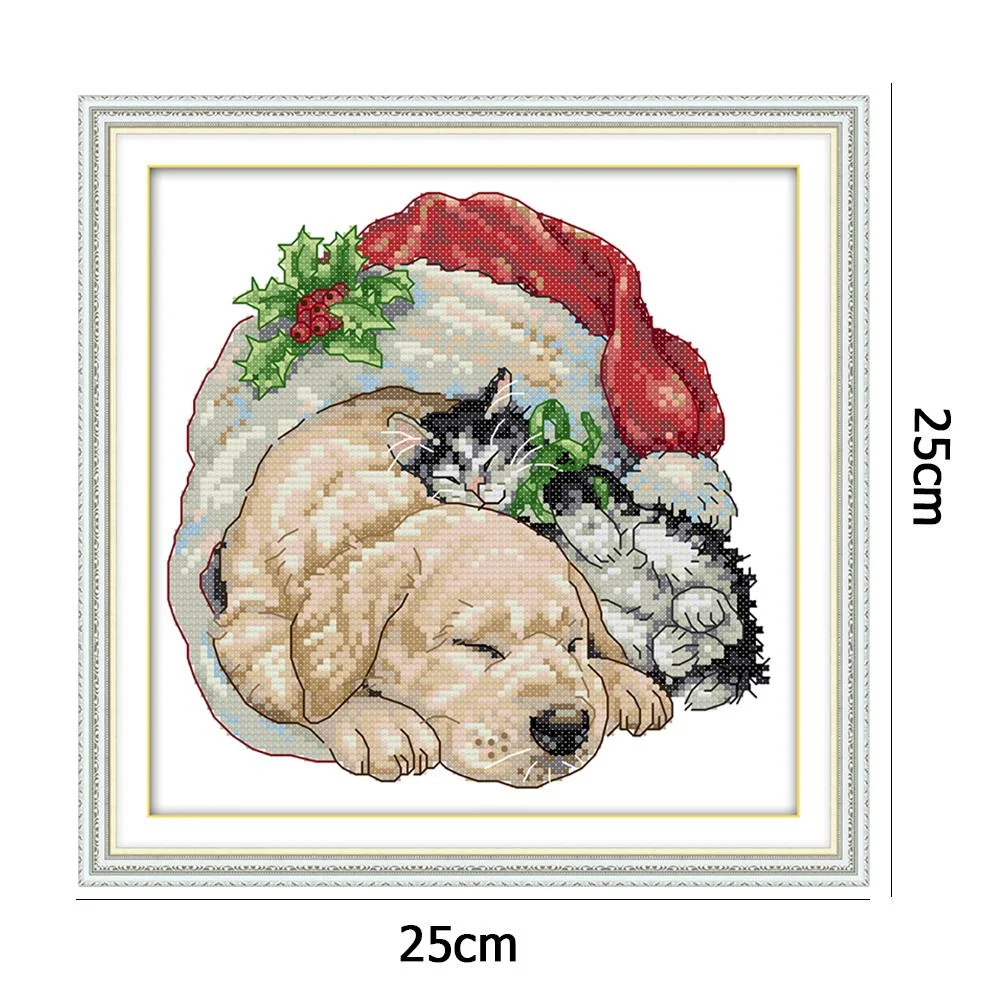 14ct Stamped Cross Stitch - Cat and Dog (25*25cm)
