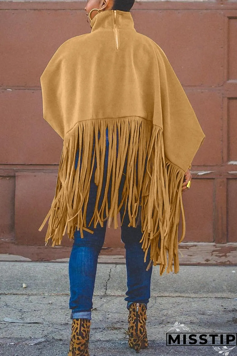 Burgundy Fashion Vintage Solid Tassel Turtleneck Plus Size Overcoat