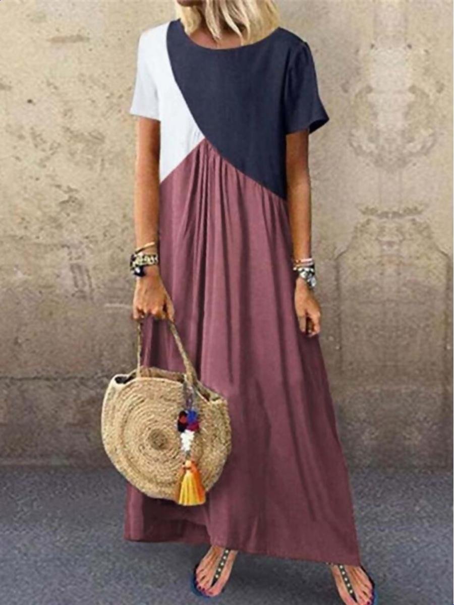 Women's Stitching Color Short-Sleeved Dress