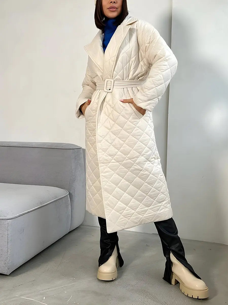 Diamond Cotton-Waisted Long Coat Fashionable Coat