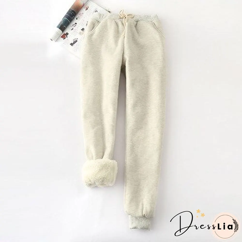 Winter Lambskin Thicker Elastic Waist Pants Loose Solid Color Cotton Harem Pants Women Casual Warm Trousers