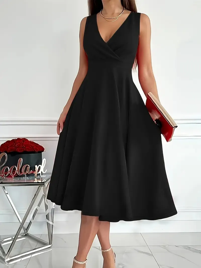 Women's Sleeveless V-Neck A-Line Midi Dress