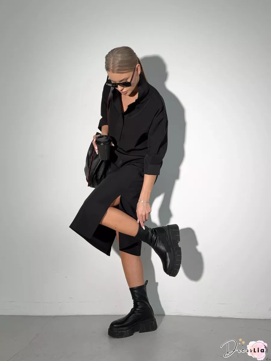 Autumn Women Long Sleeve Maxi Dress Lapel V Neck Party Elegant Casual Wrap Long Shirt Dress Plus Size