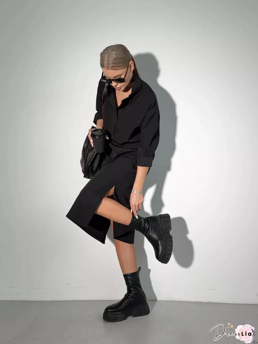 Autumn Women Long Sleeve Maxi Dress Lapel V Neck Party Elegant Casual Wrap Long Shirt Dress Plus Size