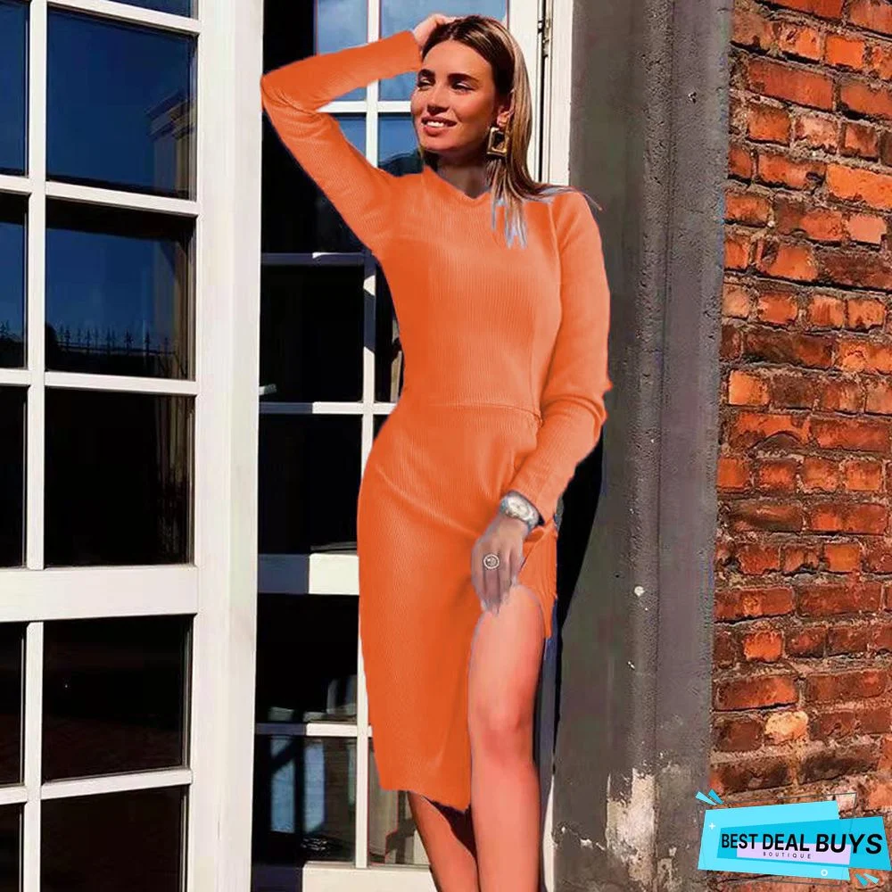 Solid Color Split Bottoming Shirt Dress White Dresses