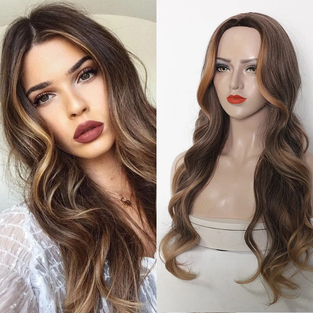 The New Split Left and Right Oblique Wig Headgear Is Dyed with Gradient Long Curly Hair