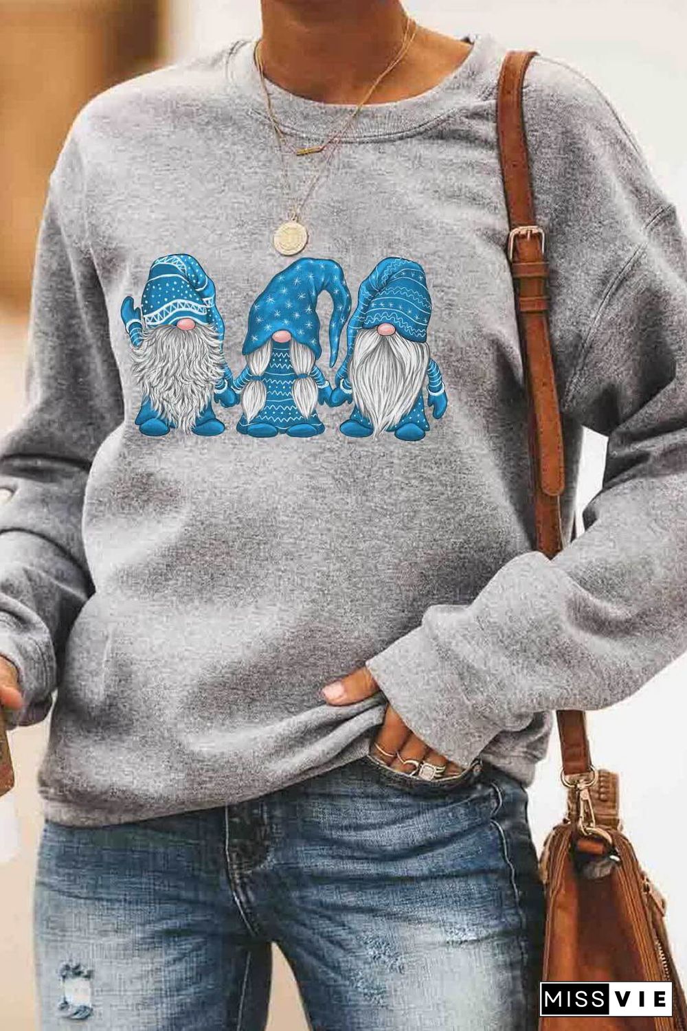 Santa Claus Printed Round Neck Sweater