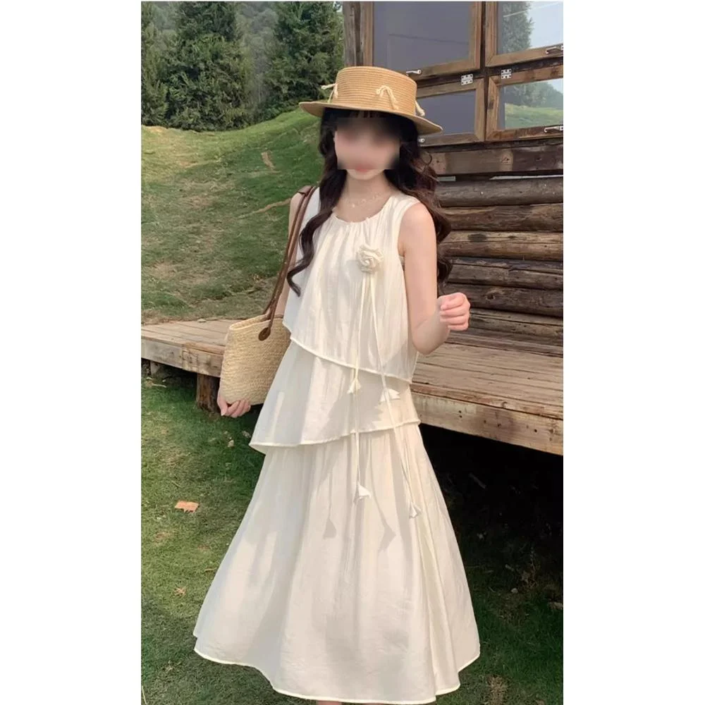 Uveng Uveng Sleeveless Sweet Windy Yellow Dress Female Design Sense Gentle Lotus Leaves Side Fresh Long Dress Summer