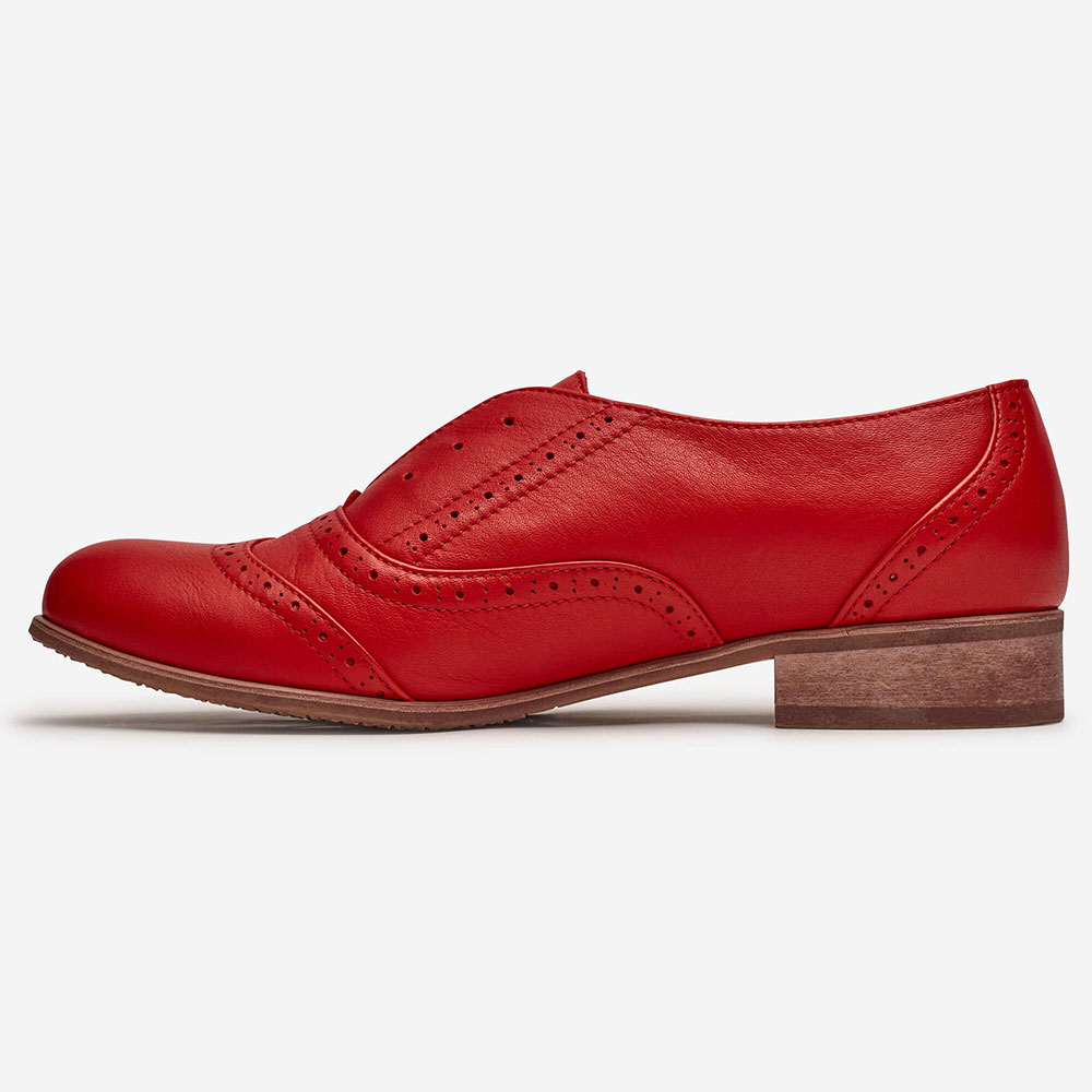 Red Hollowed Round Toe Block Heel Slip-On Oxford Shoes Women Nicepairs