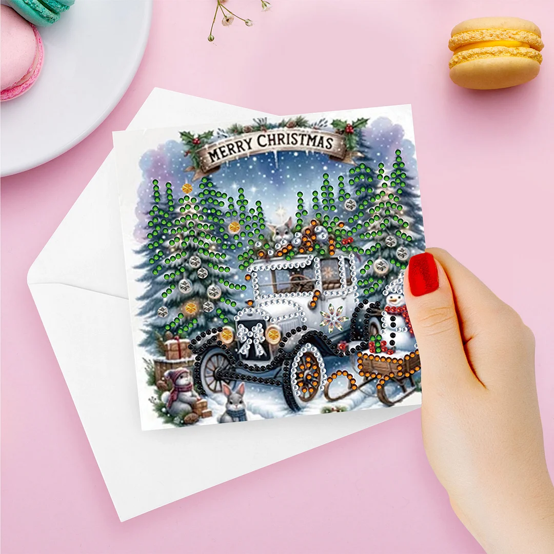 6pcs DIY Christmas Scenery DIY Diamond Painting Greeting Card for Friends Family Gift【With White Envelope】