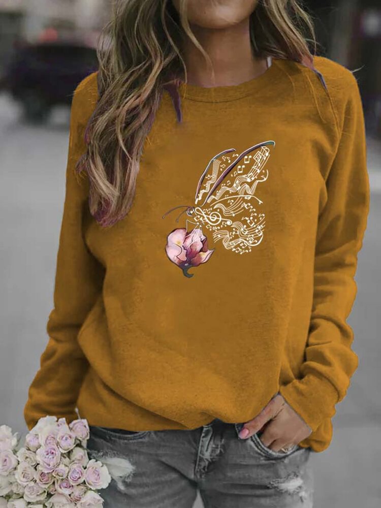 Butterfly Printed Long Sleeve O neck T shirt For Women P1754040