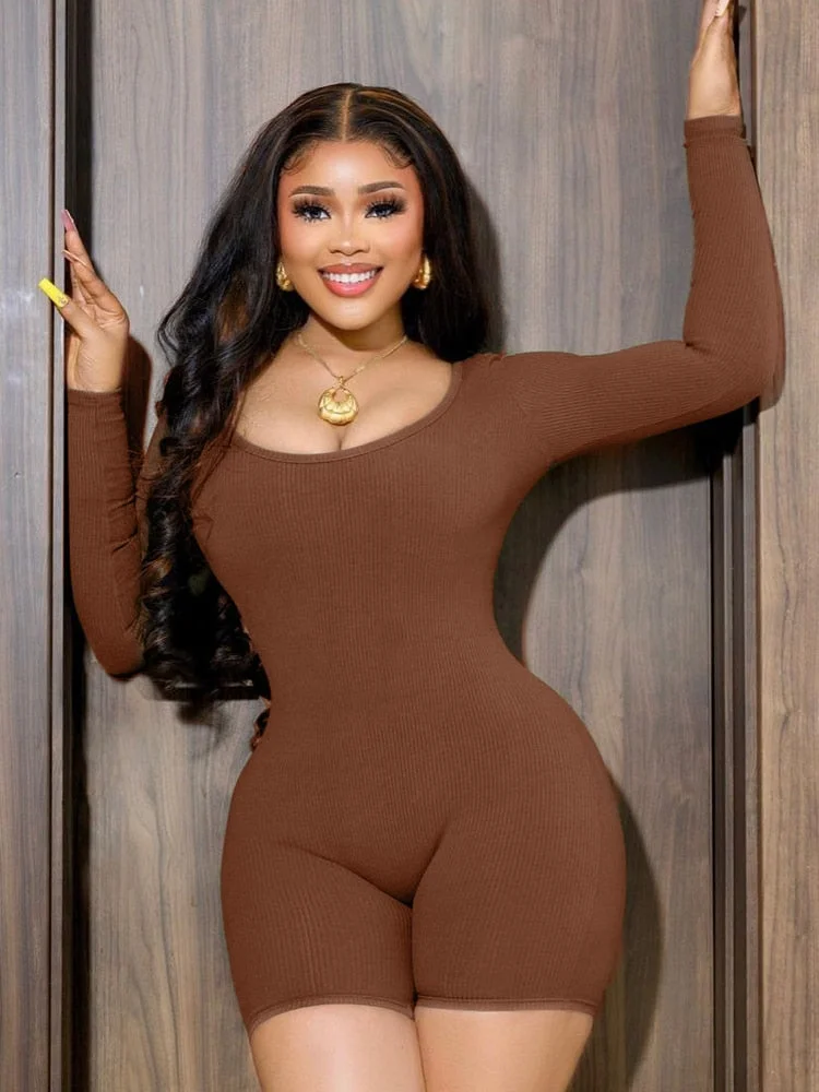 Abebey Autumn Ribbed  Y2K Clothes Long Sleeve Backless Bodycon Skinny Playsuit For Women Club Streetwear Romper Fall Outfit