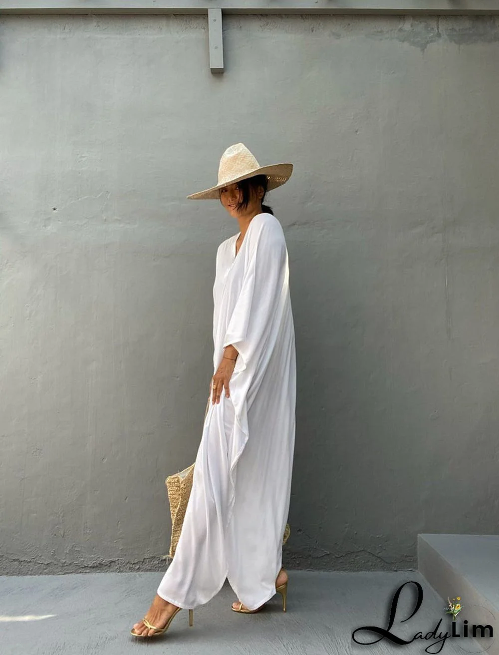 V Neck Solid Color Beach Cover Up