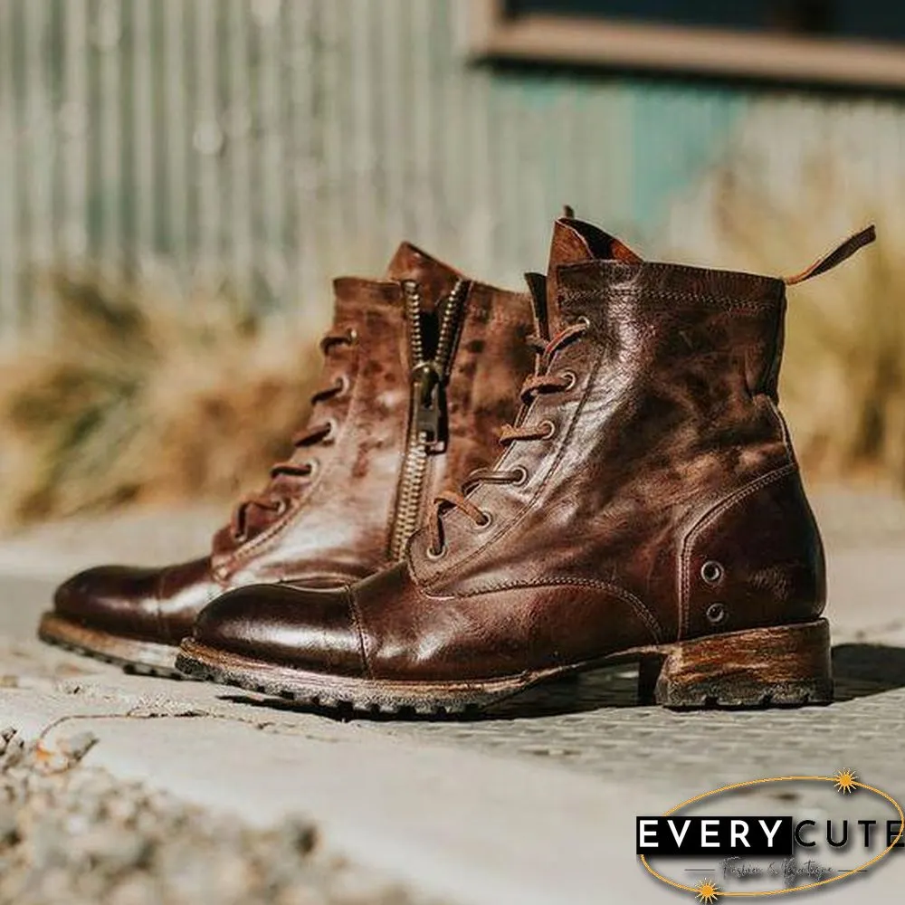 Vintage Genuine Leather Lace Up Boots