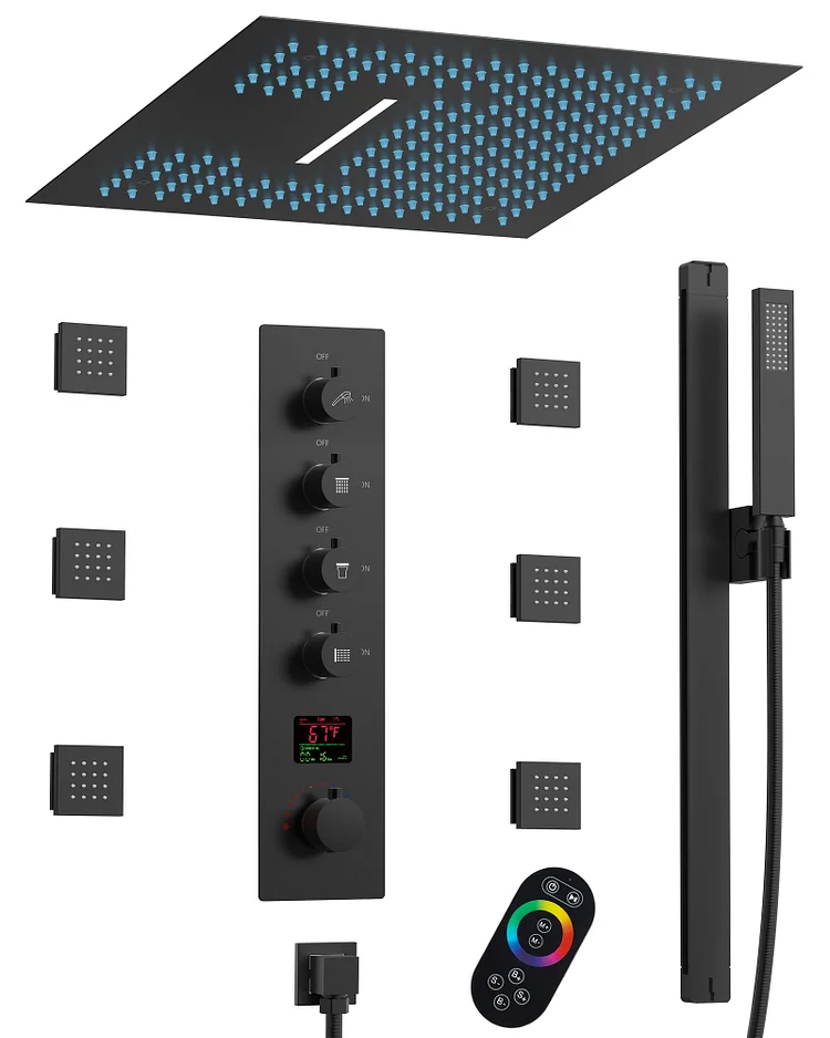 SFS-1027-BK16 EVERSTEIN LED Thermostatic Shower Head System with Rough-in Valve in Matte Black